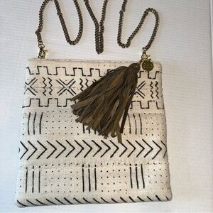 Gaia Empowered Women BOHO African Tribal Aztec Beige Back Brass Crossbody Purse